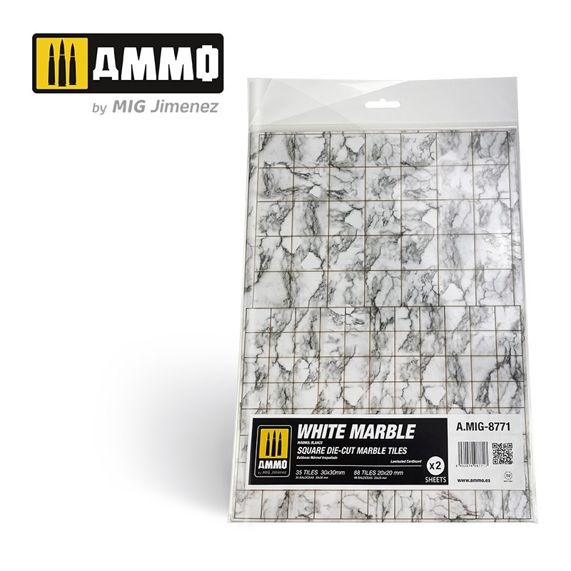 Ammo by Mig: White Marble - Square Die-Cut Marble Tiles (2)