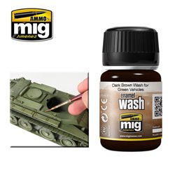 Ammo by Mig: Enamel Wash - Dark Brown Wash for Green Vehicles