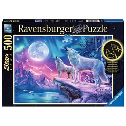 Puzzle 500 Świecące - Wilk w zorzy polarnej