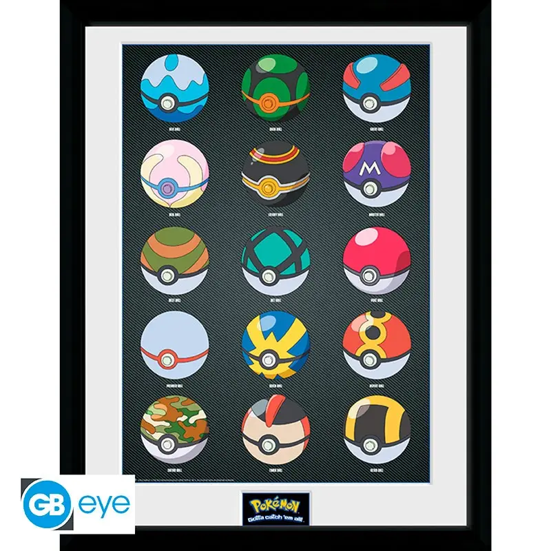 Plakat w ramce Pokemon Pokeballs