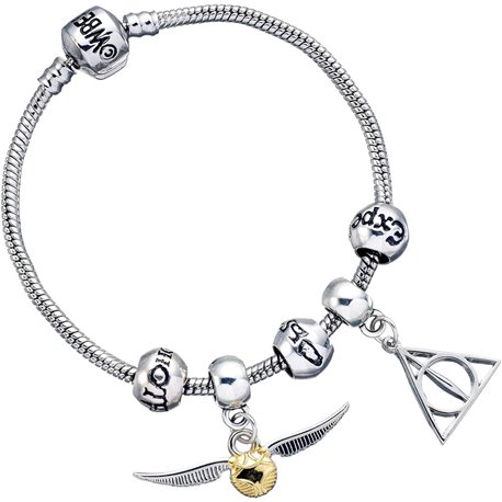 Harry Potter Bracelet Charm Set Deathly Hallows/Snitch/3 Spell Beads (silver plated)