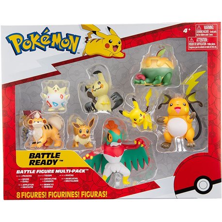 Pokemon Battle Figure Set 8-Pack Raichu, Pikachu, Mimikyu, Togepi, Eevee, Hawlucha, Growlithe, Appletun