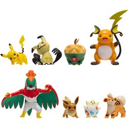 Pokemon Battle Figure Set 8-Pack Raichu, Pikachu, Mimikyu, Togepi, Eevee, Hawlucha, Growlithe, Appletun